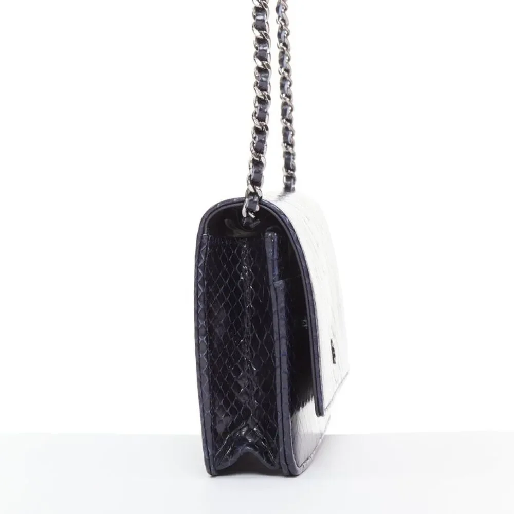 CHANEL Timeless Classic Flap Wallet on Chain navy scaled leather crossbody bag